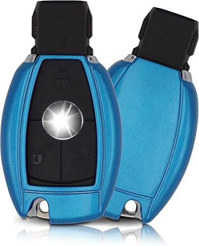 HIGH GLOSS ABS HARDSHELL PROTECTIVE CASE COVER FOR MERCEDES-BENZ 2 BUTTON KEY FOB MERC MODEL A CLASS AMG B CLASS CLA GLA VITO R 45 CLASS CLA GLA ML GLE 6.3 SPORTS MODELS ML GLK W176 W246 (BLUE)