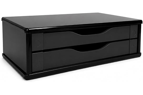 Souza & Cia Suporte de Monitor com 2 Gavetas, MDF Preto Black Piano, Elevador de Monitor e Organizador de Mesa para Escritóri