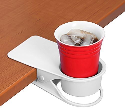 Drinking Cup Holder - Home Office Table Desk Side Huge Clip for Water, Drink, Beverage, Soda, Coffee Mug, Potted Plant, Headphones, Date, USB Cable, Pen Storage Saucer (White)
