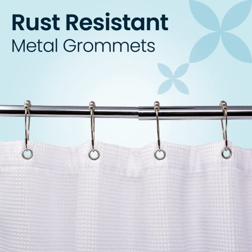 LiBa Waffle Weave Fabric White Shower Curtain, 72” W x 84” H Water