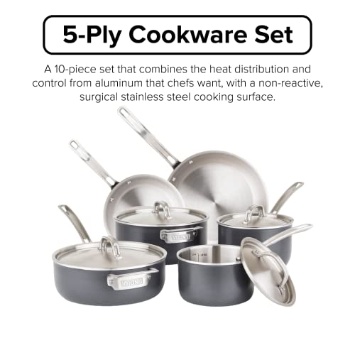 Viking Culinary 5Ply Hard Stainless Cookware Set, 10 Piece, Hard