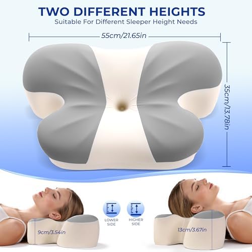 Doppia Altezza Cuscino Cervicale per Alleviare il Dolore (Grigio e Bianco)