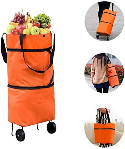 Reusable Grocery Trolley Shopping Bags - Foldable Eco Portable Tote Grocery Bags With Wheels(100% return guarantee),Large Collapsible Heavy Duty Shopping Bag For Woman(Orange Color)