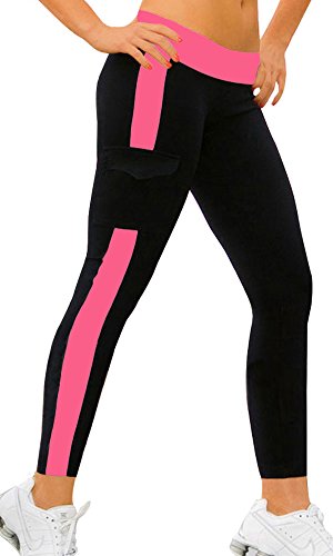 iLoveSIA Women's Tight Ankle Legging Capri US Size S Black+Rose Red