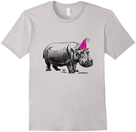 Mens Birthday hippo t-shirt Large Silver