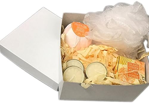 Spa for a Day Bath in a Gift Box Set Includes Barr Bath Bomb, Bath Pouf, Specialty Soap and Aromatherapy Candles (Blood Orange Amber)