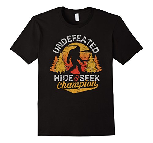 Mens Bigfoot T-shirt Undefeated Hide &amp; Seek Sasquatch Yeti Gift Medium Black
