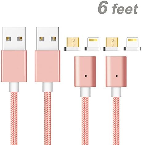 Animoeco 4th generation Magnetic Charger Cable Nylon Braid Charging &amp; Data Transfer 6 Feet for Smart Phone and Tablets android Micro-USB and iPhone Product (rose gold-2 pack)