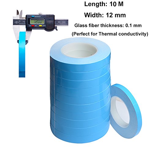 Nicelux 12mmx10 Meters 0.3mm thickness Double Side Adhesive Thermal Conductive Tape for Heat Sink of LED Light,PC and more, Electrically Insulated,1 Reel Pack