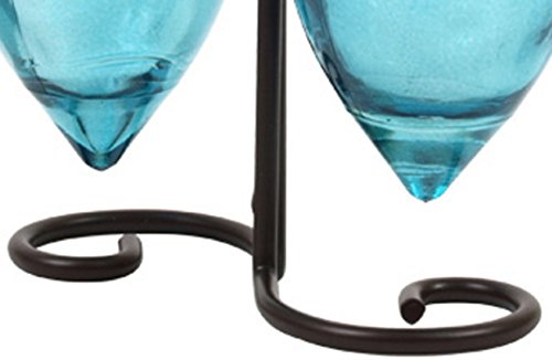 Aqua G218VF Olive Oil Vinegar Dish Wash Soap Dispensers, Decorative Colored Glass Cruet Bottles with Cork, Spout and Black Metal Stand. Romantic Decor & More