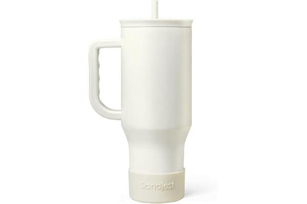 SANDJEST Ivory 40oz Tumbler with Handle and Straw, Insulated Stainless Steel Travel Coffee Mug for Women Girls, Gift Idea for Birthday Christmas Mothers Day