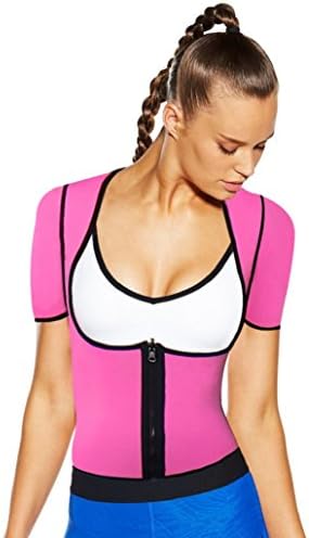 WANGWEN Womens Fat Burning Sweat Bodysuit Short Sleeve Neoprene Sauna Suit with Front Zipper Slimming for Weight Loss