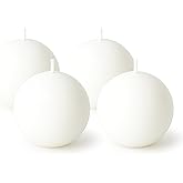Biedermann & Sons White Round Candles (Set of 4), Unscented Dripless Balls, 2.5" Spheres, 8 Hour Burn, for Dinner Tables and Special Occasions