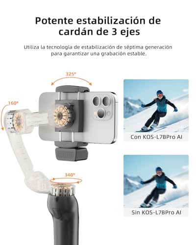 KOSCHEAL Estabilizador para Celular 3 Ejes Módulo Magnético IA con Luz | Módulo con carga magnética del gimbal. Incluye trípode, gestos, 4 modos, batería hasta 6h. iOS/Android. Vlogs/TikTok