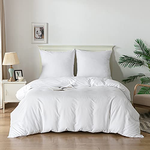 Good Nite Set Copripiumino Matrimoniale Bedding Copripiumino 3 Pezzi Una Piazza e Mezza Microfibra Copripiumino 200x200cm + Federe 80x80cm×2（Bianco Doppia Persona）