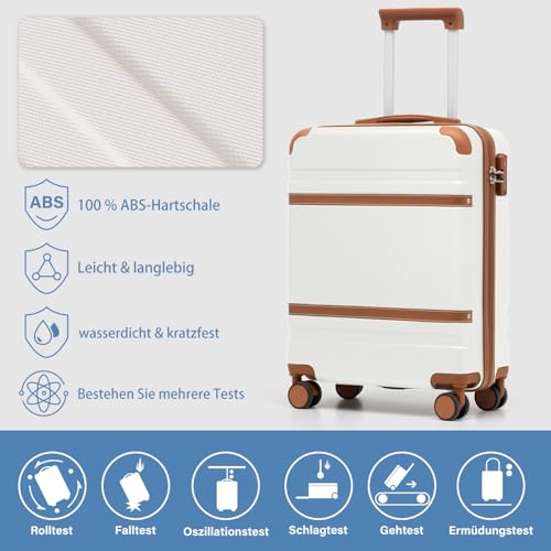 COOLIFE Cabin Suitcase 55x35x20cm for Ryanair Airplane Hand Luggage Cabin Luggage Hard Case with TSA Lock and 4 Twin Wheels, black / brown, Cabin Suitcase Hand Luggage Trolley Suitcase
