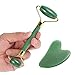 Frcolor Jade Roller for Face, Natural Facial Jade Stone Set Skin Massage Roller with Gua Sha Scraping Tools