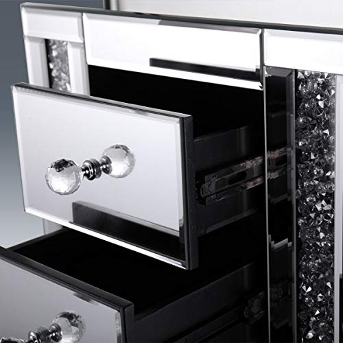 JAXPETY Mirrored 3 Drawer Nightstand with Sparkly Crushed Crystal