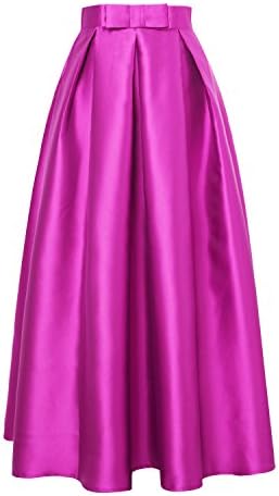 ISYITLTY Women's High Waist Solid Pleated A-line Maxi Party Skirts Purple XL