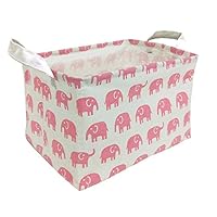 Canvas Toy Storage, Cotton Storage Basket Nursery Hamper Laundry Basket Storage Bag by VC Life (Pink Elephant)