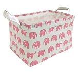 Canvas Toy Storage, Cotton Storage Basket Nursery Hamper Laundry Basket Storage Bag by VC Life (Pink Elephant)
