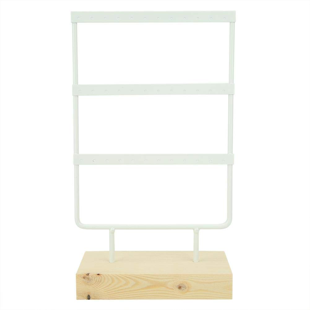 Atyhao Jewelry Storage Rack, 36 Holes Metal Jewelry Storage Rack Display Stand Earrings Necklace Organizer with Wood Base(White)