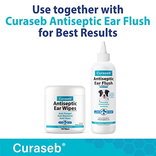 Curaseb Cat & Dog Ear Infection Treatment Wipes Soothes Itchy & Inflamed Ears Cleans Debris