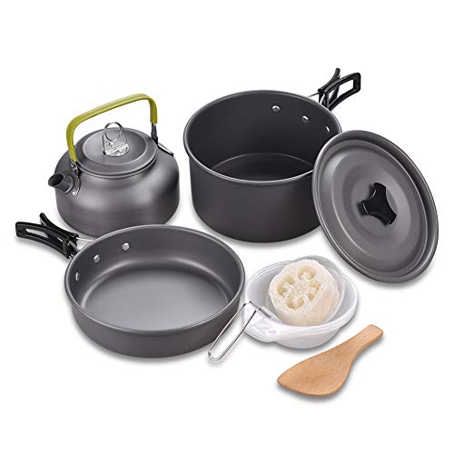 Liange outdoors Camping Cookware Nonstick Lightweight, Compact, Durable Pot Pan Bowls Hiking, Picnic