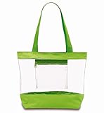 Medium Clear Tote Bag with Interior Pocket and Zipper Closure (Green)