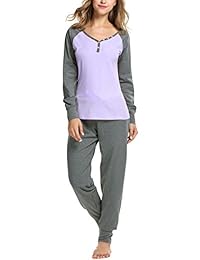 Sweetnight Women's Boat Neck Long Sleeve Shirt Elastic Waist Pants Sleepwear Pajamas Set