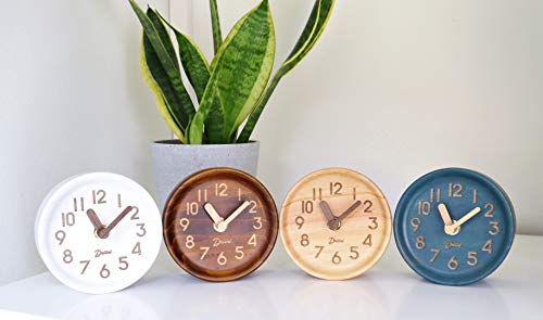 image for Driini Wooden Desk & Table Analog Clock Made of Genuine Pine - Battery