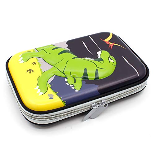 SOOCUTE Green Dinosaur Embossed Large Capacity Hardtop Pencil Case - Students School Supply Organizer Box Pen Pouch Holder for Kids Boys Girls Toddlers
