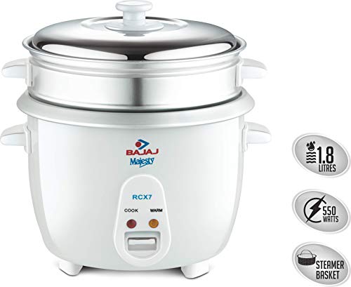 Bajaj Majesty New Rcx 7 Multifunction Rice Cooker With Keep Warm Function, 1.8L, 550W, White