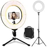 LED Ring Light - 14Inch 3200K/5600K Bicolor Dimmable Lighting Kit with 70 Inch Light Stand & Table Top Stand, Superbright & Durable, Adjustable Angle and Easy Assembly for Studio Video Selfie YouTube