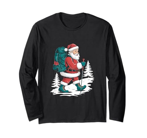 Hiking Santa Claus Hiker Christmas Long Sleeve T-Shirt