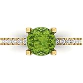 Clara Pucci 1.71 cttw Peridot 14K Yellow Gold Solitaire with Accents Ring for Women - Cocktail Statement Fashion Jewelry Gift (7.5mm, Round Cut)