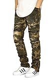 MEN'S CAMO DISTRESSED STRETCH SLIM FIT BIKER JEANS
