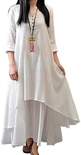 Neiman By C119 Women’s Fluffy Hemp Like Layered Style Long Maxi Length Simple Dress