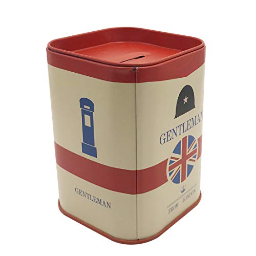 Ayiguri Superhero Creative Piggy Bank Metal Money Box Coin Bank Tin Can Piggy Bank Rectangular Cute Cartoon Children's Gift Home Decoration (Hat Gentleman red) - Thumbnail 5