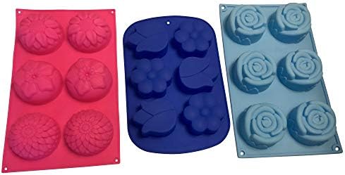 3 Flower Shaped Silicone Molds - Floral Shapes for Soap Mold - Cake Baking Chocolate Candy Ice - Jello Flowers Shape Baked Gifts - Party Decoration - You Choose by Jolly Jon (Variety B, 3 Total Molds)