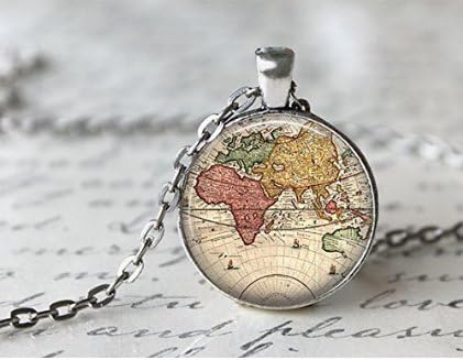 World Map Necklace, Antique Map Necklace, Globe Necklace