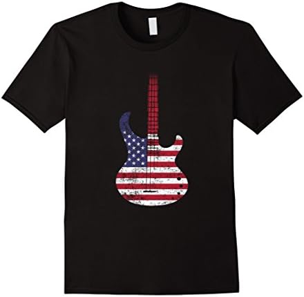 Mens American Guitar Shirt - Hard Rock Band Shirt USA Flag Tee 3XL Black