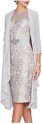 ShineGown Women's Lace Mother of The Bride Dresses Rhinestone Belt with Chiffon Jacket for Wedding Party Knee Length