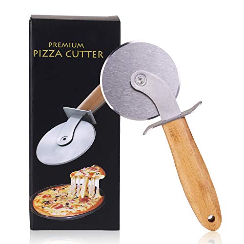 Pizza Cutter Wheel, Stainless Steel Pizza Slicer Sharp Blade with Bamboo Handle, Ideal For Pizza, Pies, Waffles and Dough Cookies ... (207.5)