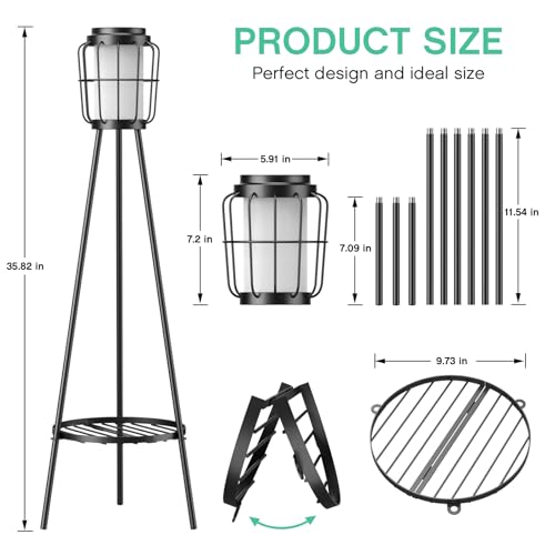 VISFLAIR 2 Pack Solar Lights with Plant Stand, Outdoor Floor Lamps, Waterproof Solar Powered Floor Lamps for Patio Deck Porch Yard Garden Decor