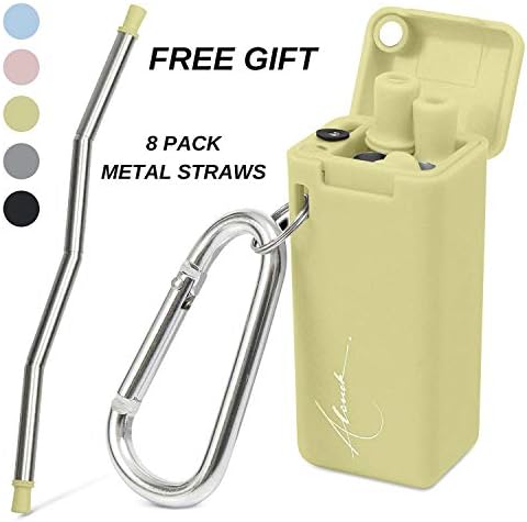 Collapsible/Folding Straw – Environmentally Friendly, re-usable, Green Stainless Steel Straw. Packed in a Gift Box, Complete with Cleaning Brush, Carry case and Keychain to fit on Your Keyring
