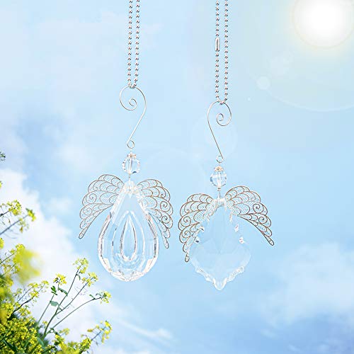 Clear Angel Crystal Prism - Window Prism Rainbow Large Crystal Suncatcher for Windows Outdoor Garden Christmas Hanging Decor Set of 2 (Angel Wings)