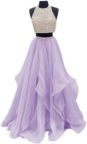 Dressytailor Two Piece Floor Length Organza Prom Dress Beaded Evening Gown