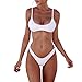 KOFUN Womens Bikini Set Swimwear Brazilian Padded Top Swimsuit Solid Color Triangle Bottom White Large