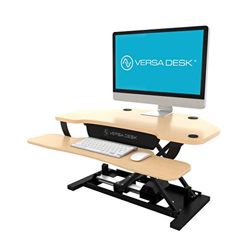 VersaDesk USA Manufactured | Power Pro Corner - 36" Electric Height-Adjustable Standing Desk Riser | Sit to Stand Desktop with Keyboard and Mouse Tray + USB Charging Port | Maple - Thumbnail 7